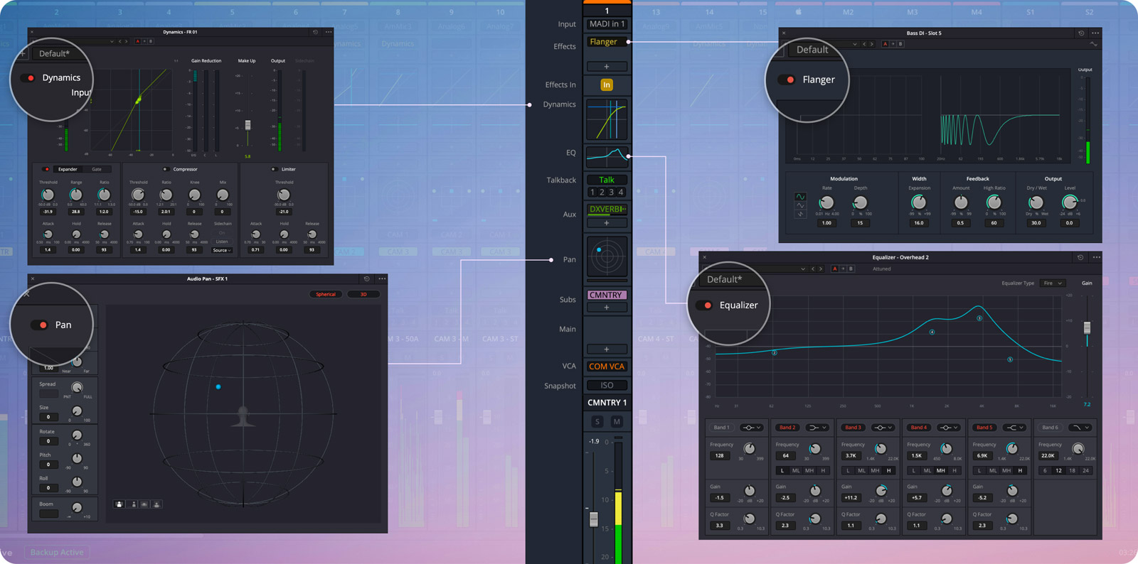 Fairlight Live multi-channel mixer layout